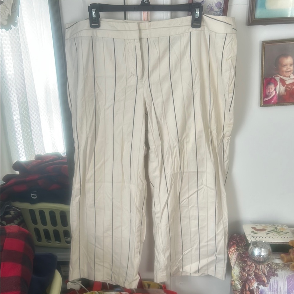 Ideology Cream and Black Striped Pants